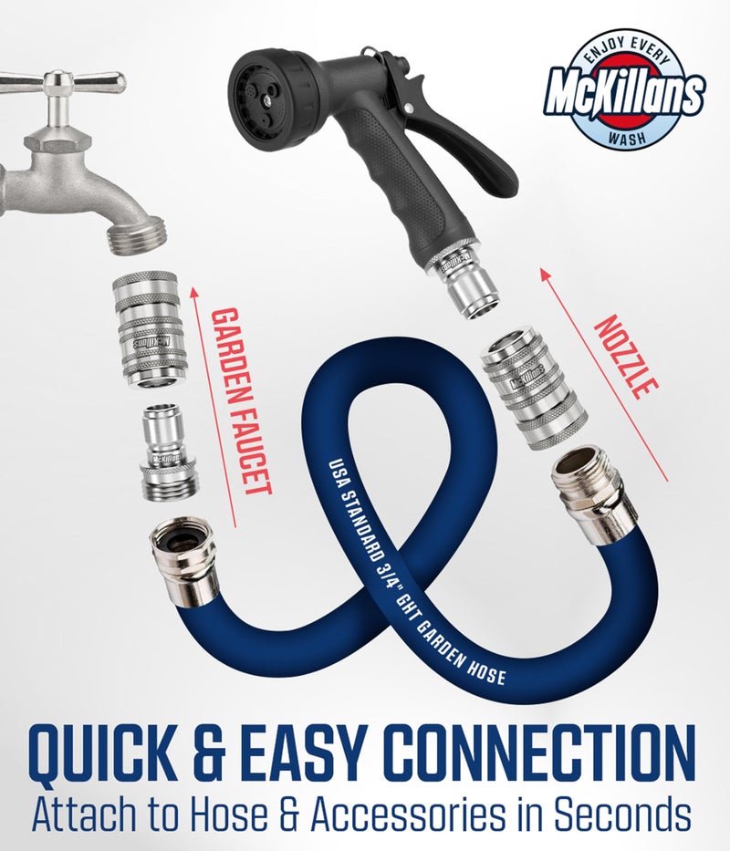 McKillans 2025 Automatic Garden Hose Quick Connect [Universal FIT] - Stainless Steel Quick Connect Hose Fittings - Water Hose Connectors - Quick Disconnect Adapter - Instant Connection - 5 Pc Kit - Image 3